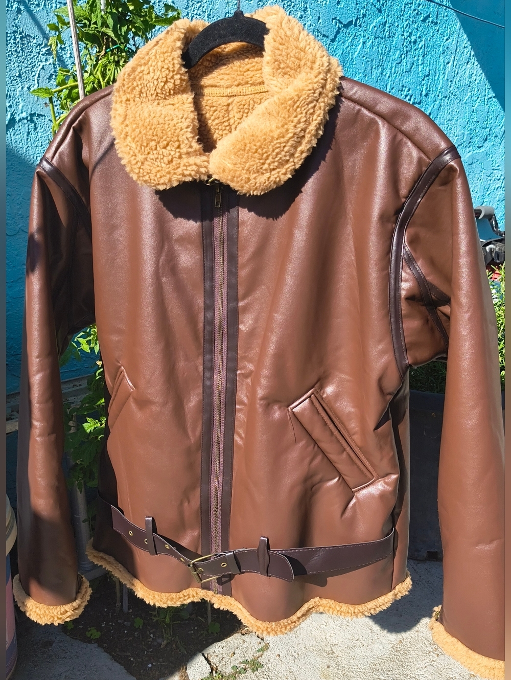 Brown Aviator Men's B3 Sheepskin Shearling Leather Style Flight Bomber Jacket